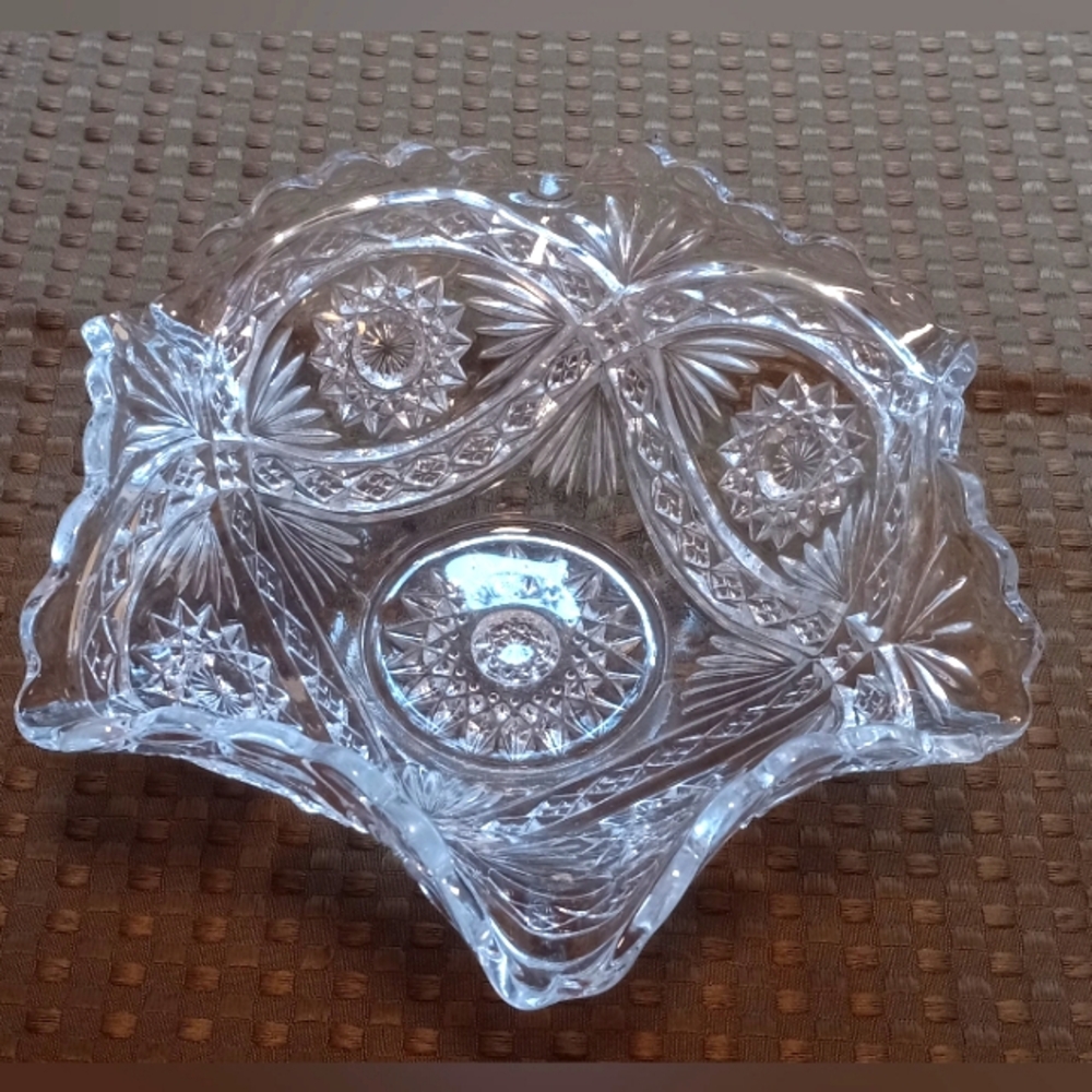 Antique Early American Pressed Pattern Clear Glass Candy Dish